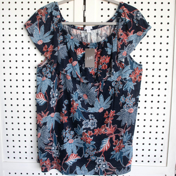 J. Jill Tops - J Jill Love Linen Floral Ruffle Top Womens SIZE Petite Large Blouse